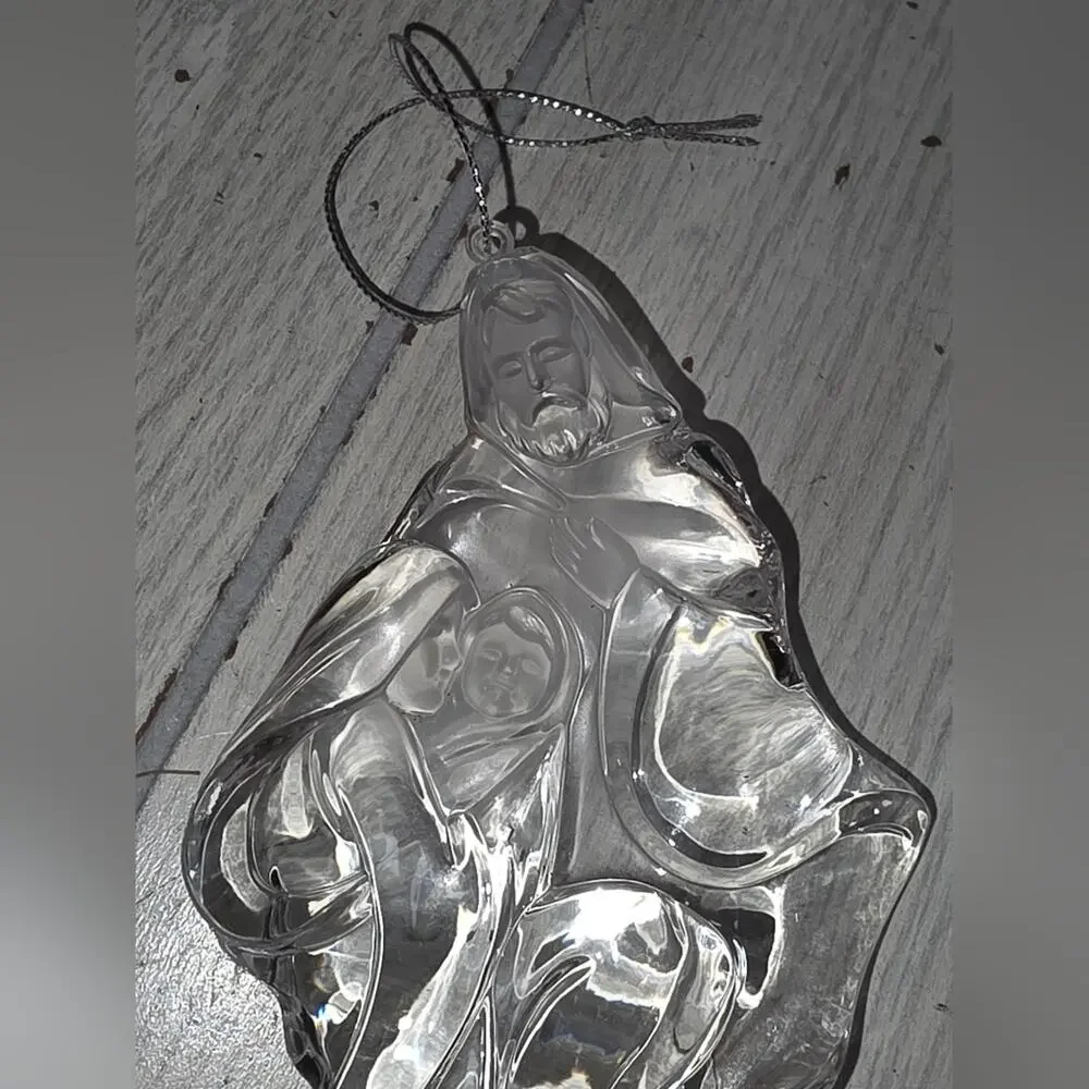 Vtg Mary Joseph Jesus Clear Ornament  Nativity Holiday Christmas Decor Religious